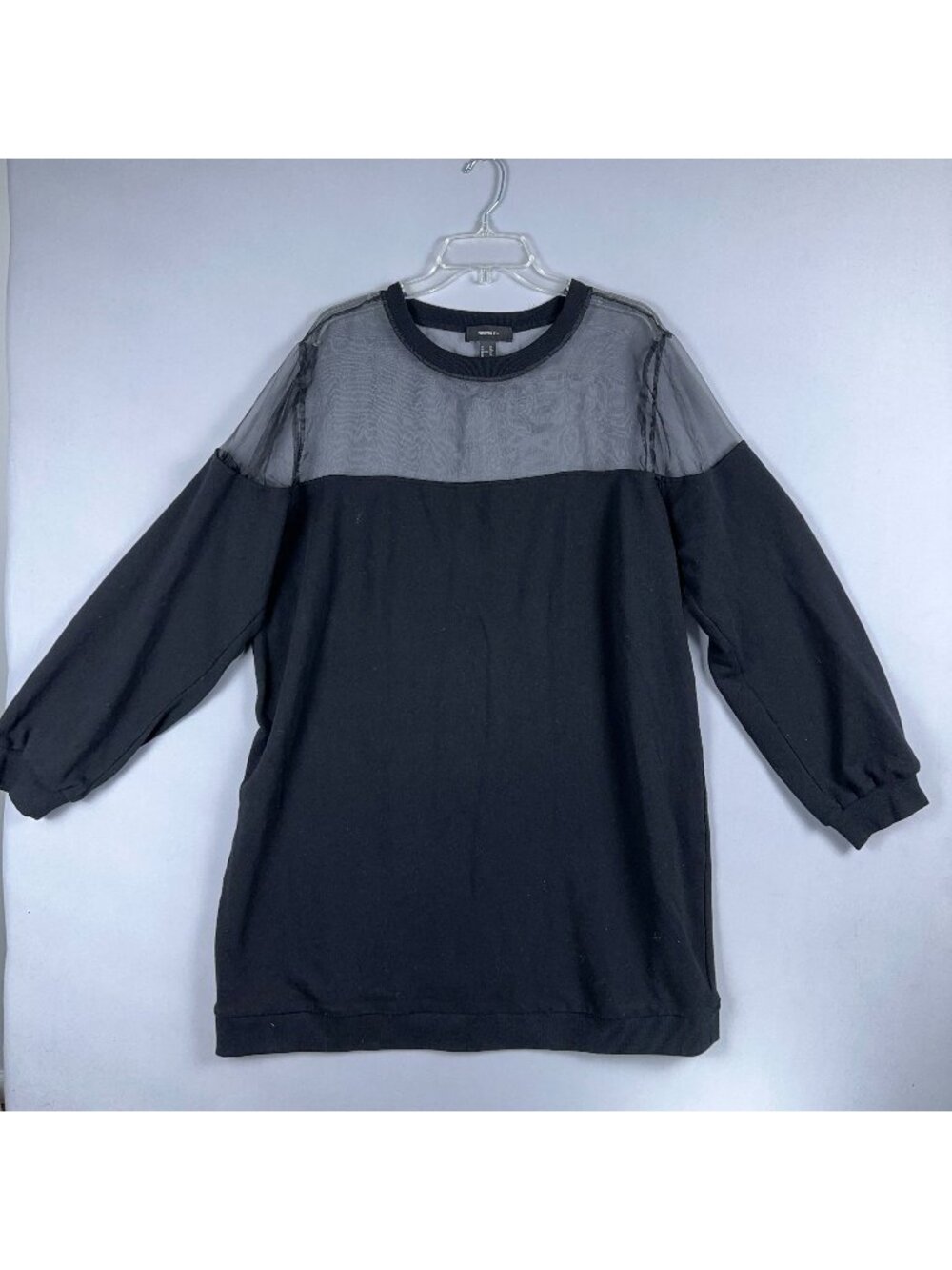 Forever 21+ Blouse Top Long Sleeve Top Mesh Panels Shoulders 3X Black